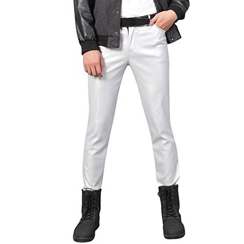 Pantalon en cuir pour homme ajusté vêtement élastique chic de loisirs