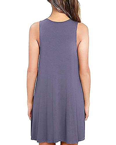 Image of Beach Bikini Swimsuit Sundress for Women Solid Plain Swimwear Cover Ups Casual Summer Dress with Pockets (L, Purple Gray)