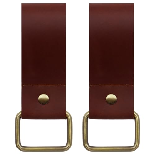Jack&Chris Genuine Leather Tape Measure Holder, Low-Profile Tape Measure Holder for Belt, Portable Tool Belt Loop for Cordless Drill, Impact, Nailer or Any Tools with Hanger Clips, 2 Pack, Red