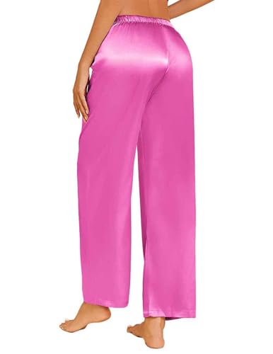 Image of Ekouaer Womens Silk Satin Pajama Lounge Pants Sleep Pj Bottoms with Pockets | Silky,Loose Wide Leg,Drawstring Elastic Waist,Casual,Loose,Elegant