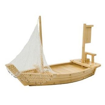 THY COLLECTIBLES Wooden Japanese Sashimi Sushi Boat Plate Serving Tray with Fishing Net (20" (50cm)) - Thumbnail 3