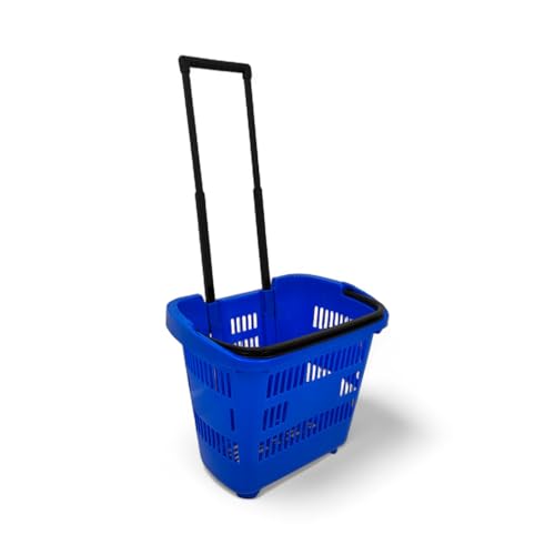 1x 34 Litre Blue Plastic Shopping Trolley Basket Retail Supermarket Basket with Handle Stackable & Ergonomic