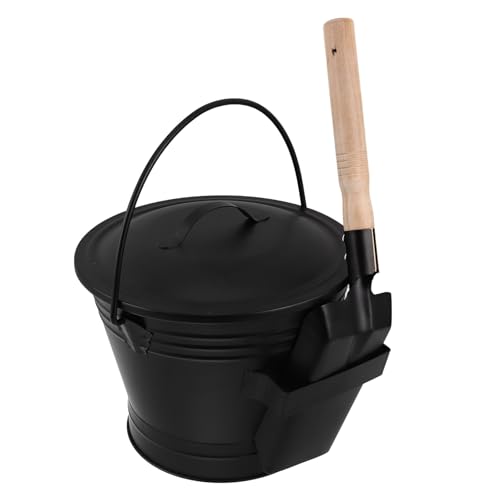Ipetboom Seau à Cendres en Métal Résistant la Chaleur avec Pelle Ergonomique, Couvercle Hermétique, Capacité Standard pour Foyer et Poêle à Bois, Outil de Nettoyage Sécurisé et Transport
