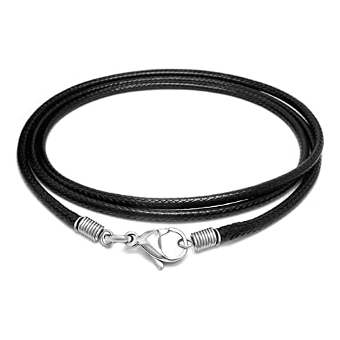 Sora Tuki Stainless Steel Necklace, 16inch-24inch Leather Cord with Clasp for Unisex, 2mm Black Braided Rope Necklace, Simple Jewelry Gift Cover