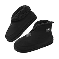 KuaiLu Chausson Botte Hommes Hiver Chausson Montant Feltro Peluche Chaud Fourrées Doublure Fermée Charentaise Maison Orthopedique Plantaire Pantoufle Slipper Bottine Antidérapant Semelle Tout Noir 44