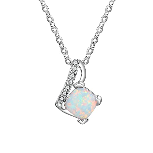 Collier d'opale à feu blanc pendentif en opale véritable et chaîne fine pour femme