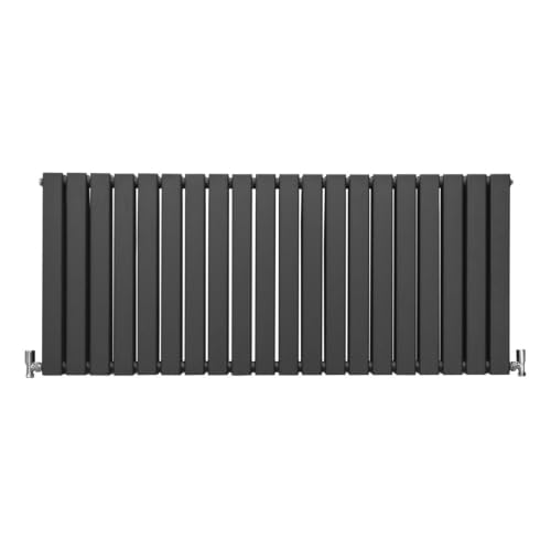Image of Designer Radiators 60 x 140cm Flat Panel Modern Central Heating Anthracite Grey Horizontal Column Double Panel Wall Mounted Slimline Kitchen Living Room Bathroom Commercial Cleaning Brush & Fixing Kit