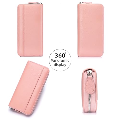 Image of RFID Blocking Womens Zipper Wallet Leather Large Capacity Billfold Clutch Zip Around Wallets for Women