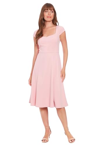 Image of London Times Women's Women's Sweetheart Neckline Empire Waist Fit and Flare - Special Occasion Scuba Crepe Midi Cocktail Dress