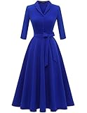 Wedtrend 1950s Dresses for Women Plus Size LAPE Neck Vintage Dress Tea Party Retro Style Church Women's Wear to Work Dress with Pocket WTP30001CXRoyalBlueXXL