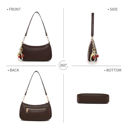 Image of Small Shoulder Bag for Women Mini Purse Retro Vegan Leather Hobo Purses Clutch Tote HandBags with Zipper Closure