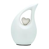 KEEPSAKE COMPANY Weiße, Matte, tropfenförmige kleine Mini-Urnen für menschliche Asche mit silbernem Herz (7,6 cm Höhe) – Urne – Bestattungsurne – kleine Haustierurne – ERN, weiß