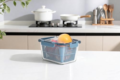Image of Stegl Glass Food Storage Container Airtight Container with Silicone Lid & Drain Basket | Leak Proof Food Container for Meal Prep | Microwave Safe Transparent Kitchen Container