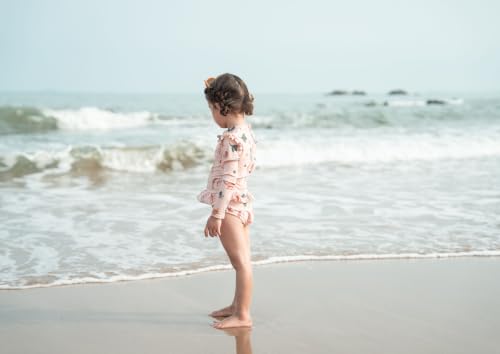 Image of Girls One Piece Swimsuits Zipper Rash Guard Long Sleeve Bathing Suit with Ruffle Hem UPF50+