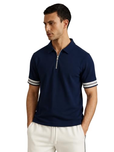 Image of Leriya Fashion T Shirt for Men | Polo T-Shirt for Man | Men's Half Zip Polo | Lightweight Breathable Summer Wear | Textured Knit Casual Stylish Tee | Short Sleeve Smart Casual Top for Man