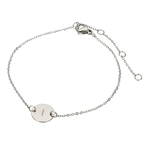 Image of HUAN XUN Stainless Steel Engraved Initial Bracelet Adjustable, 7.87 inch