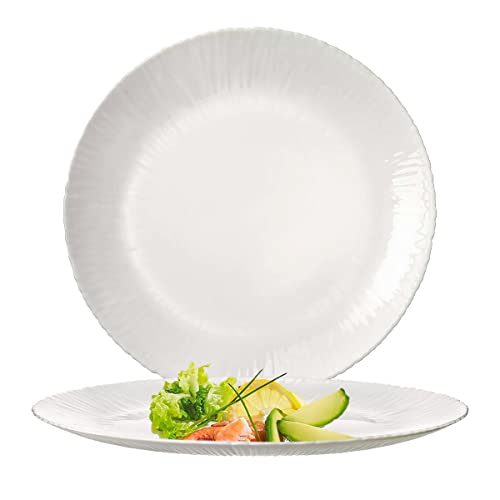 Recopilación de Platos llanos favoritos de las personas. 48 Trilogy | Set de 4 Platos Llanos o Trinches Modernos, de Vidrio Opal Templado en Forma de Coco con Líneas en Relieve, Colección Tropicale, Redondos, Blanco, 27 cm, Hecho en...
