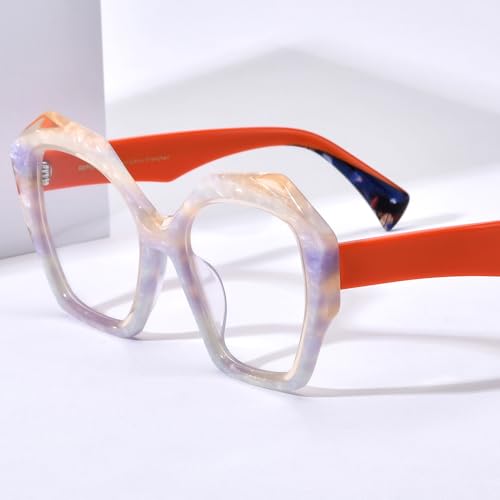 Image of HEPIDEM Multicolor Acetate Glasses Frame Women,Oversize Round Optical Eyeglasses 9345