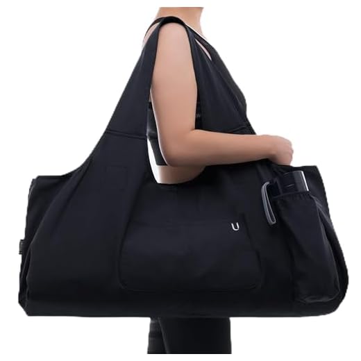 Bolsa de tapete para yoga Uhawi grande para yoga com 4 bolsos para tapetes com bolsos multifuncionais de armazenamento leve e durável (com alça de transporte para tapete de ioga), Preto