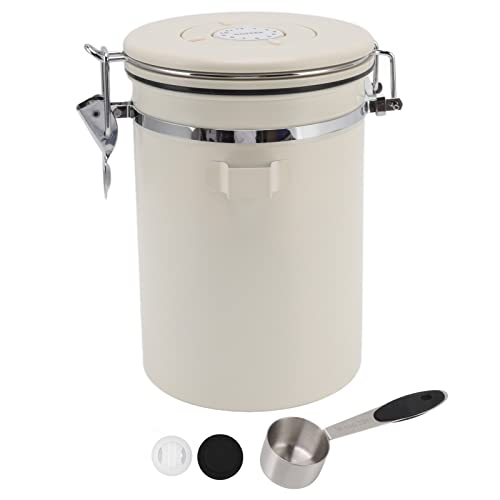 Beige Airtight Coffee Canister, Stainless Steel Container with One-Way Valve, Air Tight Storage for Coffee, Tea, and Food (1.8L)