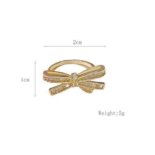 Gold Rhinestone Bow Knuckle Ring,Cute Shiny Multi Row Cubic Zirconia Statement Ring,Silver Shiny Engagement Wedding Band Jewelry Gift3