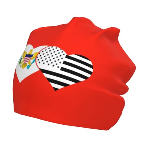 Virgin Islands Flag and American Flag Children Hip Hop Knitted Hat Kids Elastic Leisure Knit Cap Warm Sleep Beanies Black