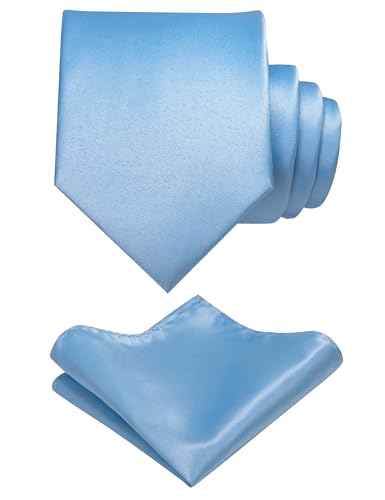 Image of RBOCOTT Solid Color Tie and Pocket Square Hankerchief with Lapel Pin Set for Men