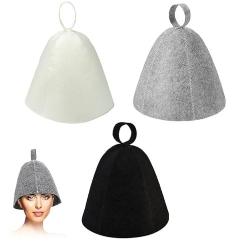 GUTERTOP 3 Stück Saunahut Filz, Saunamütze für Damen und Herren, Sauna Hut für Saunaliebhaber (Schwarz, Weiß, Grau)