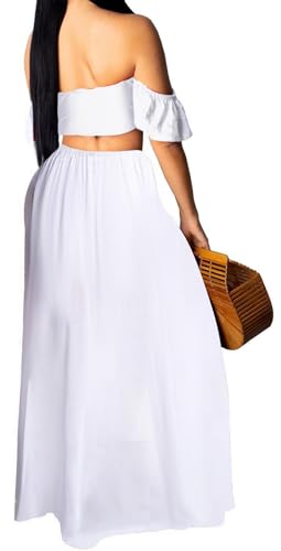 Image of Sexy Two Piece Sets for Women Vacation Elegant Sleeveless Top Long Split Maxi Dress Beach Swimwear