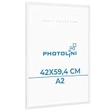 PHOTOLINI Bilderrahmen A2 Weiß, schmaler Kunststoff A2 Bilderrahmen 42x59,4 mit bruchsicherem Acrylglas, Frames zum Aufhängen & Zubehör - 42x60 Dokumentenrahmen Urkunden Zertifikate & Fotos