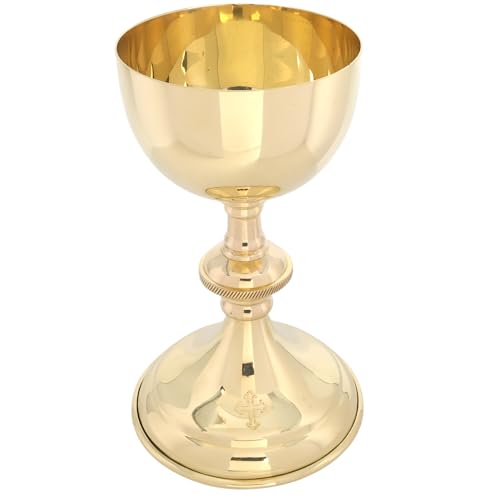 Needzo Brass Chalice, Goblet for Communion and Religious Ceremonies, Catholic Church Supplies, 6 Inches by 3.75 Inches