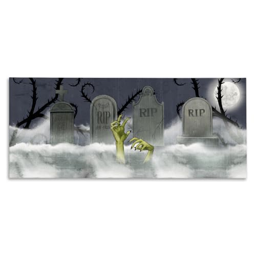 Zombie Graveyard Foggy Full, 13 x 30 Inch Canvas Wall Art