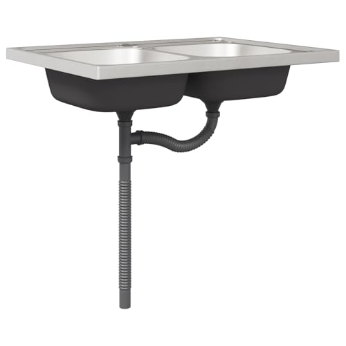 vidaXL Brown Oak Kitchen Cabinets - Set of 2 Engineered Wood Sink Base Units with Ample Storage and Adjustable Feet, 80x46x81.5 cm, Modern Design - Image 7