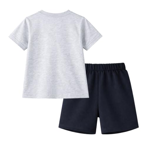 Image of HILEELANG Toddler Boy Summer Outfit Set 2 Piece Short Sleeve T Shirt and Short Soft Breathable Cotton Clothing Sets 2-7T