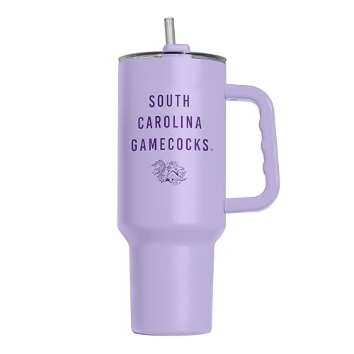 Image of Logo Brands NCAA South Carolina Gamecocks Lavender 40 oz Tumbler with Handle - Stylish Everyday Use Powder Coated-Stainless Steel with Straw- Keeps Cold For Hours