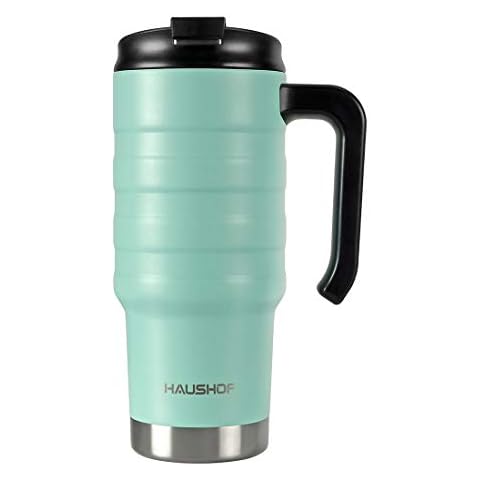HAUSHOF 24 oz Travel Mug, Stainless Double Wall Vacuum Insulated Tumbler with Handle & Spill Proof Twist On Flip Lid and Wide Mouth, BPA Free Cover