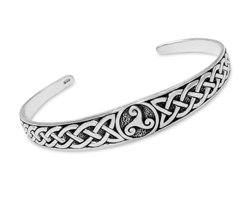Manchette triskelion en argent massif 925 bracelet jonc rigide ajustable femme