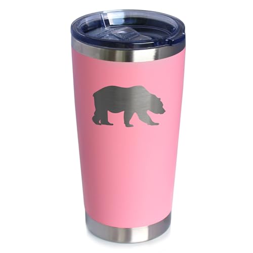 Bear Silhouette - Insulated Coffee Tumbler Cup with Sliding Lid - Stainless Steel Travel Mug - Bear Gifts for Women and Men - Pink