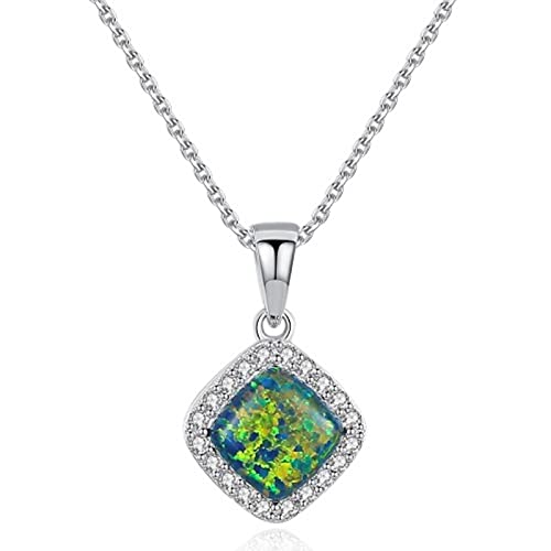 Collier en argent sterling 925 et pendentif carré opale de feu