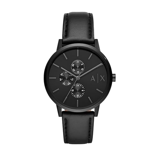 Armani Exchange Men's Cayde Multi-Function Leather Watch, AX2719, Black, 42 mm