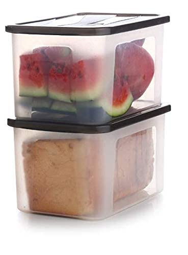 PortibleBread Box Plastic Airtight Container for Fridge Kitchen Storage Food Grade Dry Fruits Grocery Snacks Freezer Multi lid compartment kitchen set rectangle container (2000 ml)(Set of 2).