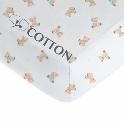 Image of American Baby Company Cotton Fitted Crib Sheet 52x28, Bear | 100% Natural Cotton Crib and Toddler Bed Sheets, Soft, Breathable & Hypoallergenic, Gentle on Skin, Neutral for Boys & Girls