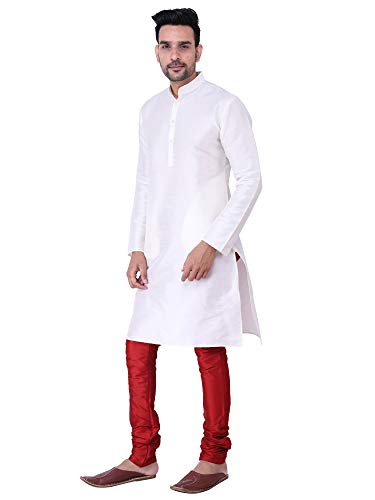 Image of HUZUR Men's Silk Solid Straight Long Kurta Pyjama Set| Ethnic Wear