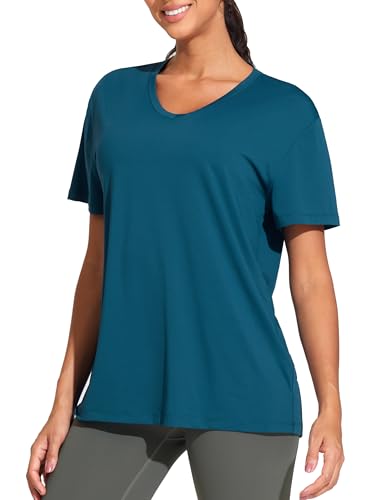 THE GYM PEOPLE Women's Short Sleeve Loose Fit T Shirts Basic Summer Casual V-Neck Breathable Workout Tee Tops