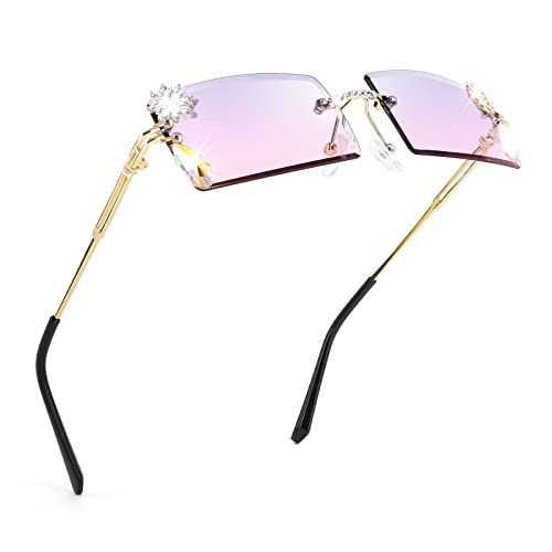 FEISEDY Vintage Rimless Diamond Sunglasses 90s Small Rectangle Bling Frameless Y2K Candy Color Glasses B23332