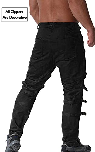 AKARMY Men's Fashion Hiphop Rock Punk Gothic Pants Techwear Sport Hiking Riding Cotton Casual Cargo Pants K013 Black 402