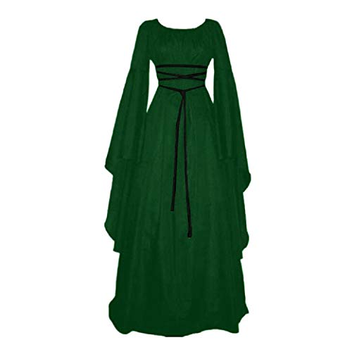 Gothic Dresses for Women Victorian, Women's Renaissance Irish Medieval Dress Long Dresses Lace up Costumes Retro Gown Green