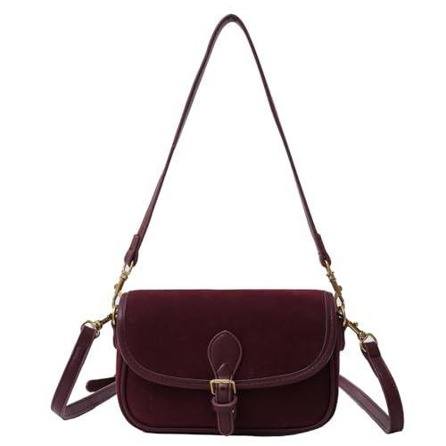 Brown Suede Shoulder Bag for Women, Fall Red Purse, Slouchy Bag, Crescent Crossbody Bag, Trendy Satchel Hobo Clutch