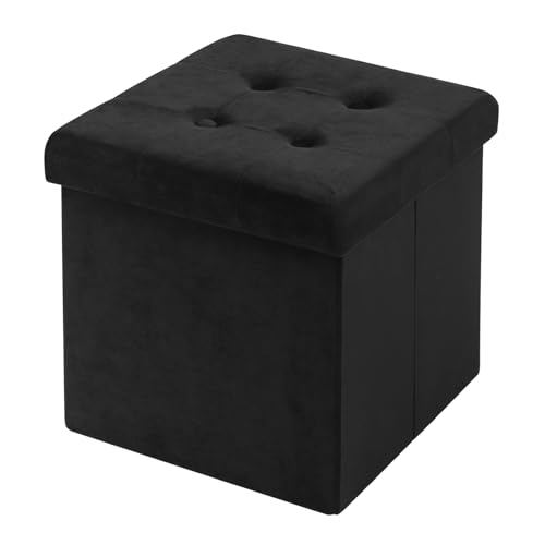 WOLTU Sitzhocker mit Stauraum Sitzwürfel Sitzbank faltbar Truhen Aufbewahrungsbox, Deckel abnehmbar, Gepolsterte Sitzfläche aus Samt, 37,5x37,5x38CM(LxBxH), Schwarz