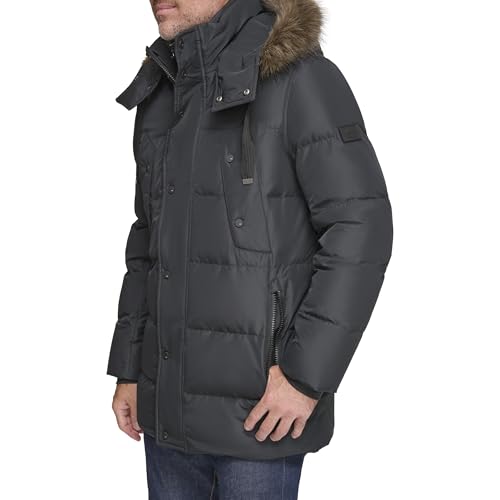 Image of Andrew Marc Men's Gattica Down Parka Jacket With Removable Faux Fur Trimmed Hood and Bib